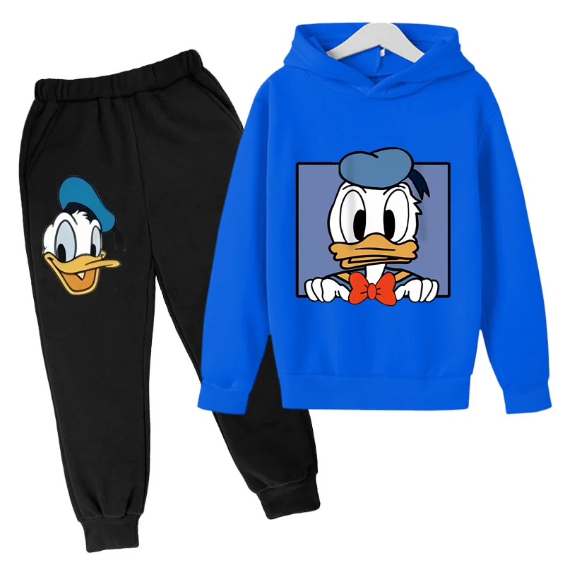 Kids Spring and Autumn Hoodies, casual sports two-piece set for boys and girls aged 3-12, printed  Donald Duck top and pants