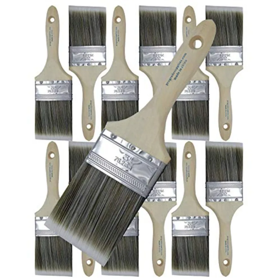 

Paint Brushes 3 Inch Flat Paint Brush Set for Walls Trim Cabinets Doors Professional Painter Contractor Interior Exterior 12 Pa
