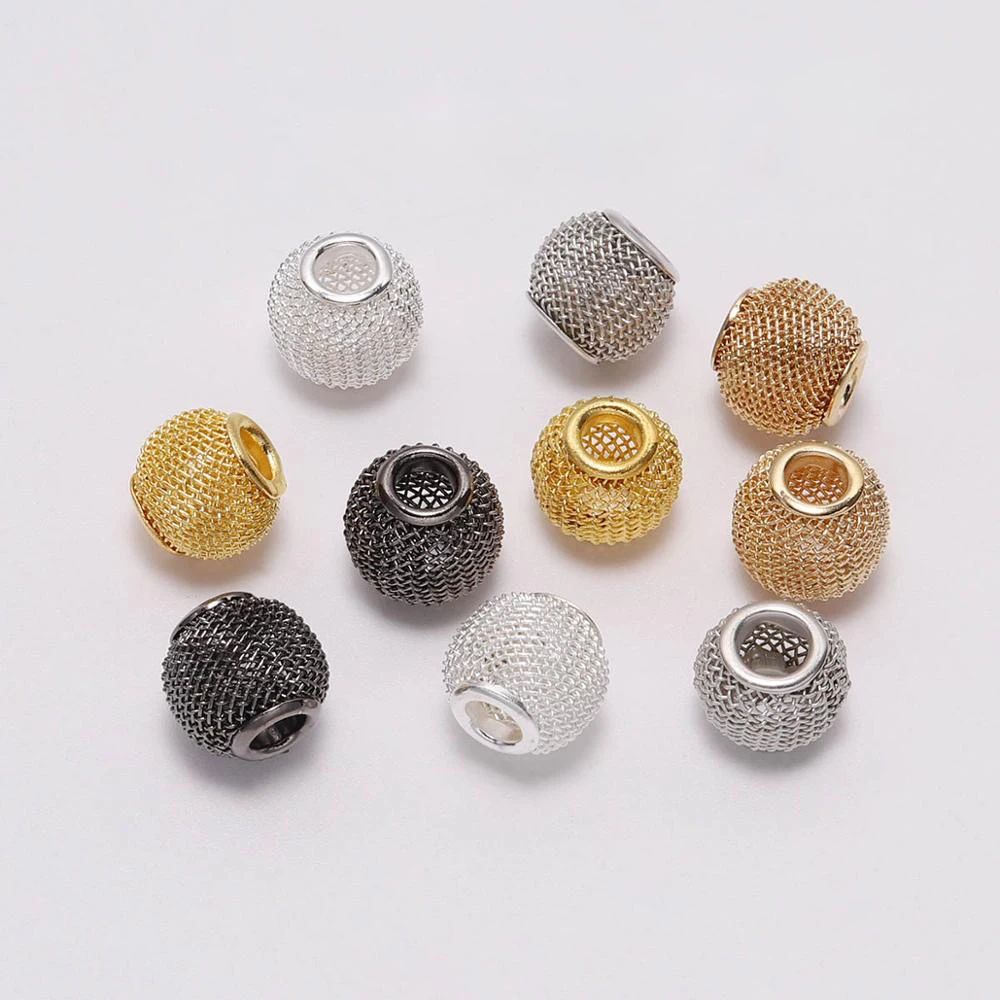 10pcs/lot 10*12mm Metal Mesh Bead Big Large Hole Spacer Beads for DIY European Charms Bracelet Jewerlry Findings Supplies