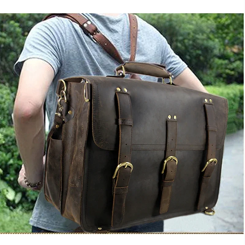 

Vintage Crazy Horse Genuine Leather Backpack Men Large Leather Luggage saddle Backpack Travel Bagpack Duffle Bag Rucksack M048