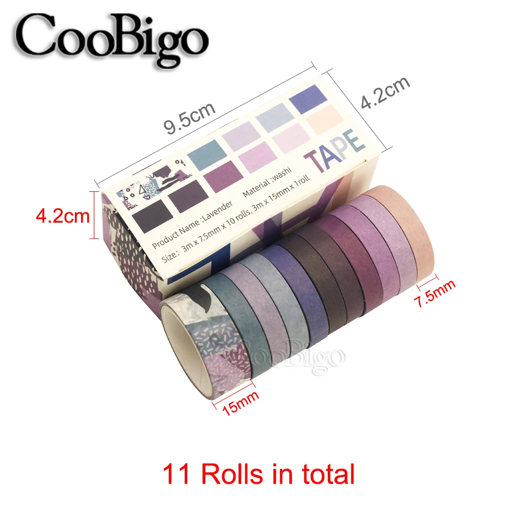 11Rolls/Lot Rainbow Washi Tape Set Simple Sticker Scrapbooking Journal Aesthetic Stationery Supply Solid Color & Printed Pattern