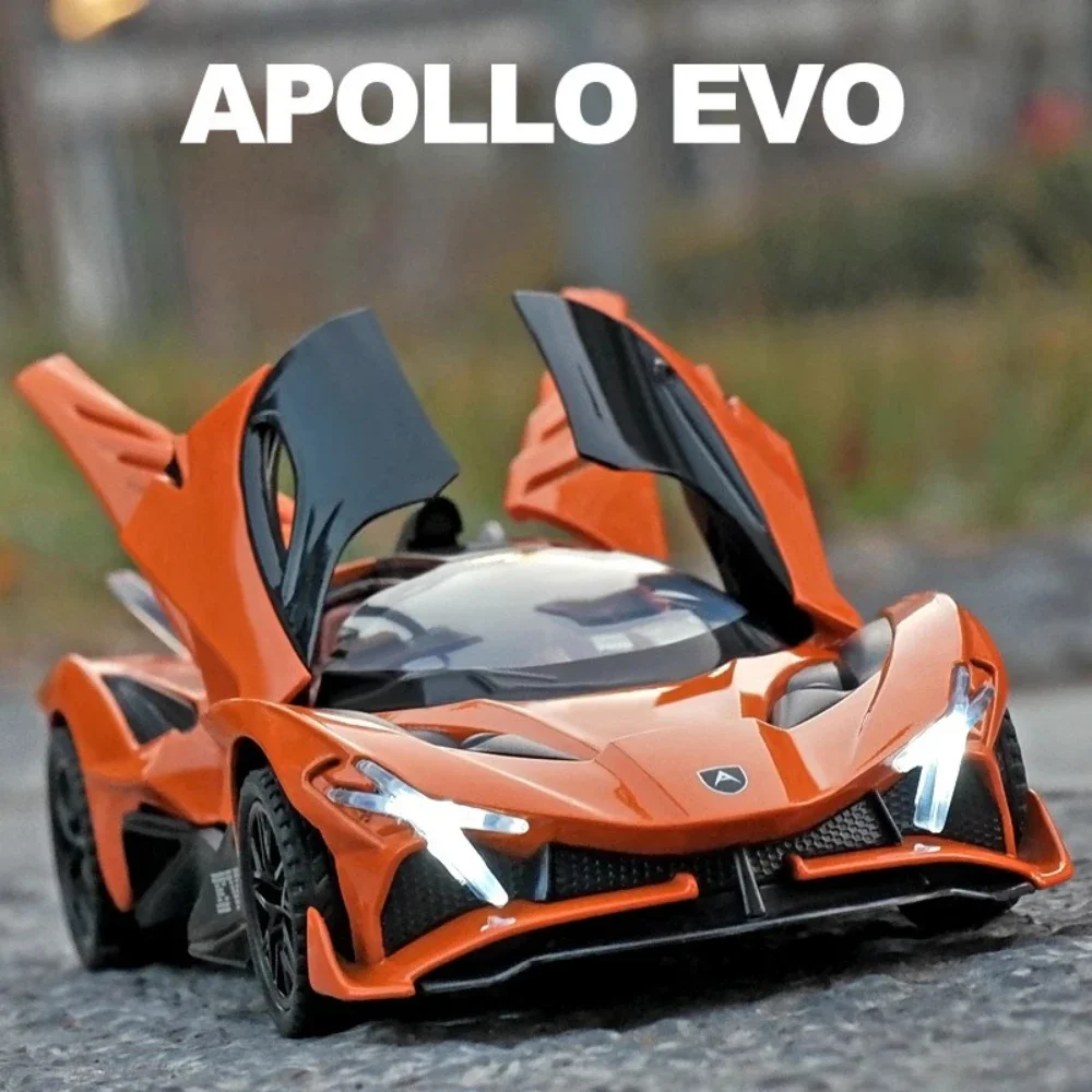 

Масштаб 1:32, модель игрушечного автомобиля Apollo EVO, имитация звука, свет, литые под давлением металлические резиновые шины, модели транспортных средств для детей, подарки на день рождения