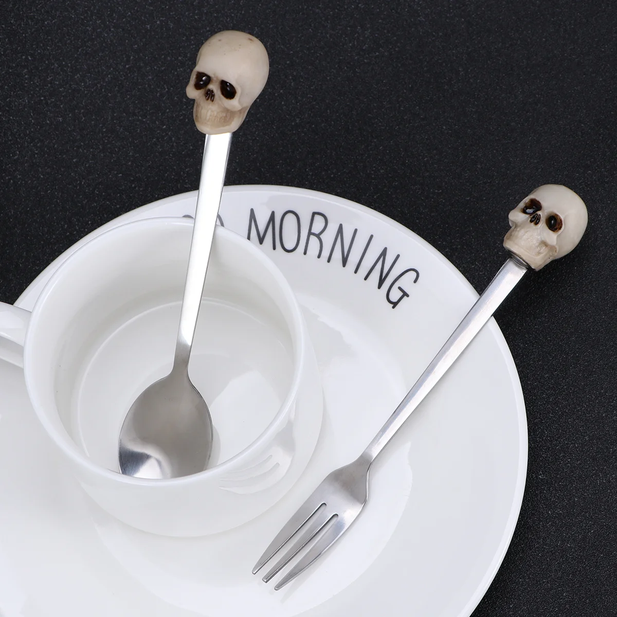 

Ecofriendly 304 Stainless Steel Resin Skull Spoon Fork Set Small Coffee Tea Dessert Fork Portable Gift for Christmas Birthday