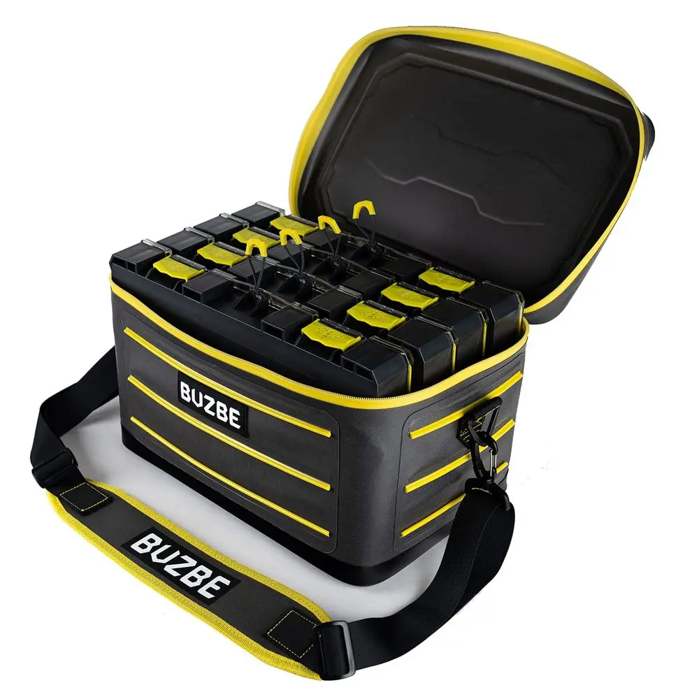 

Swarm 28 Modular Dry Bag Customizable Fishing Tackle Carrier, Airtight, Saltwater Ready, Grey and Yellow