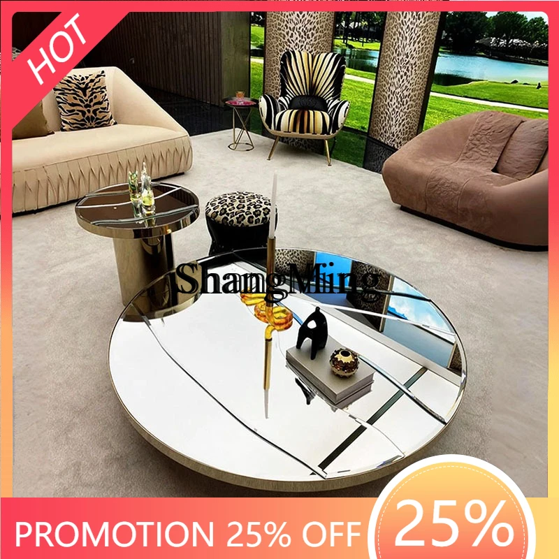 

FG stainless steel coffee table light luxury high-end living room home mirror tea table modern round edge table