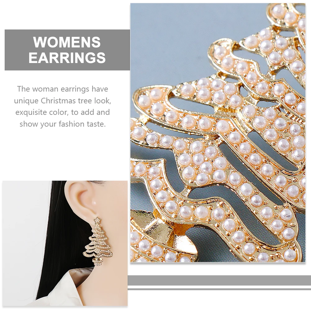 

1Pair Rhinestone Christmas Tree Earrings for Women Fashion Statement Studs Festive Holiday Jewelry Lightweight Unique Aesthetic