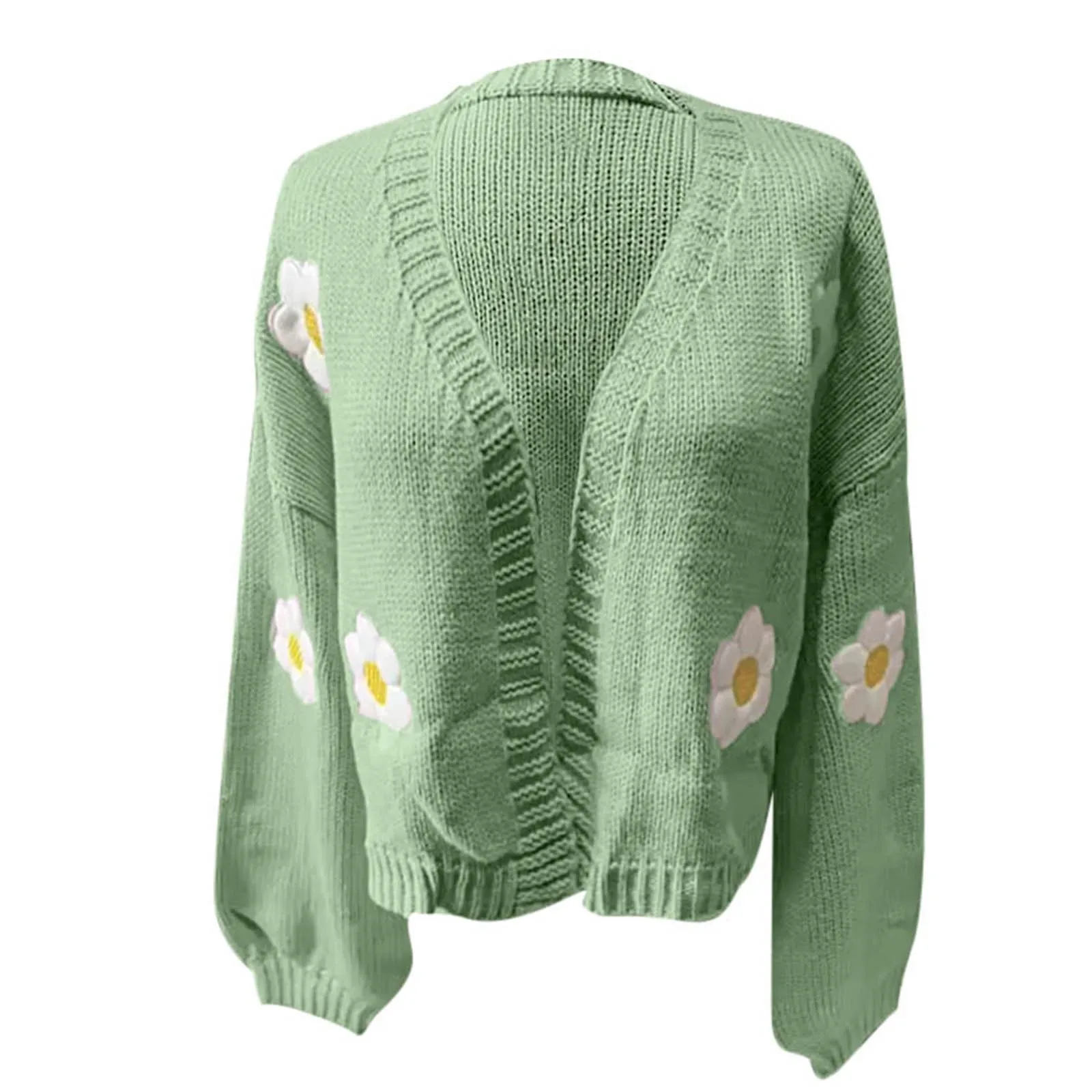 Autumn Knitted Cardigan Flower Embroidery Women Sweater Flower Sweater Cardigan Lantern Sleeve Fashion Jumper Coats Outerwear