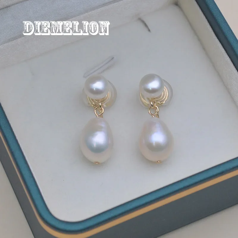 Trendy High Quality Water Drop Shape Natural Freshwater Baroque Pearl Stud Earring Pierced and No Pierced for Women Fine Jewelry