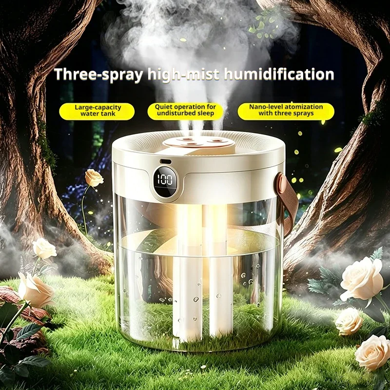 

Rechargeable Portable Triple Spray Wireless Humidifier with Digital Display Night Light Large Water Tank Quiet Operation