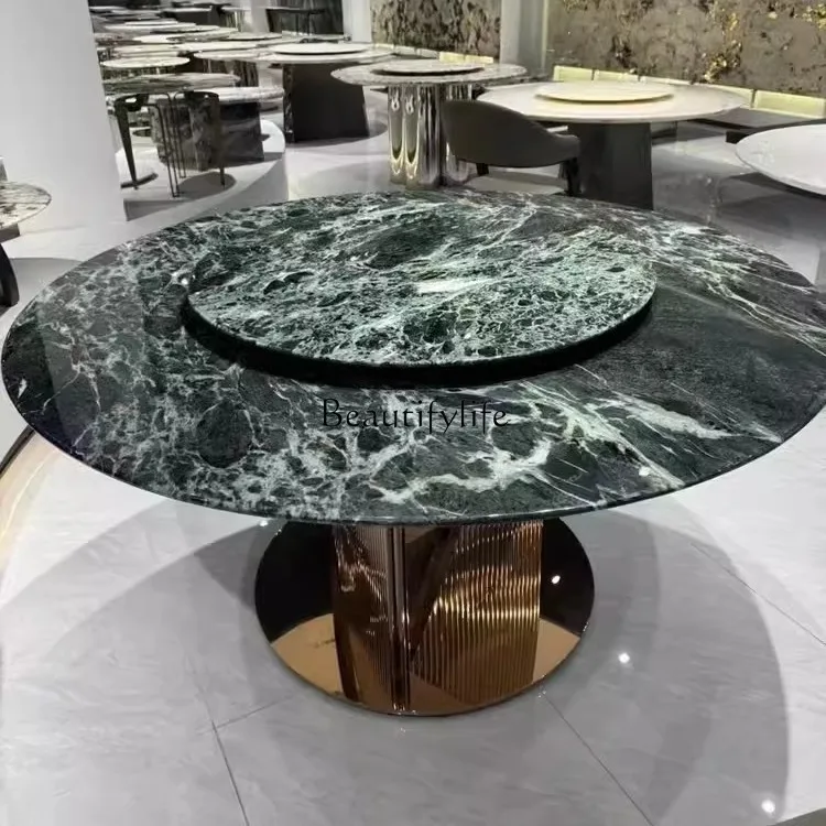 

Luxury stone dining table round natural marble light luxury high-end natural Italian style