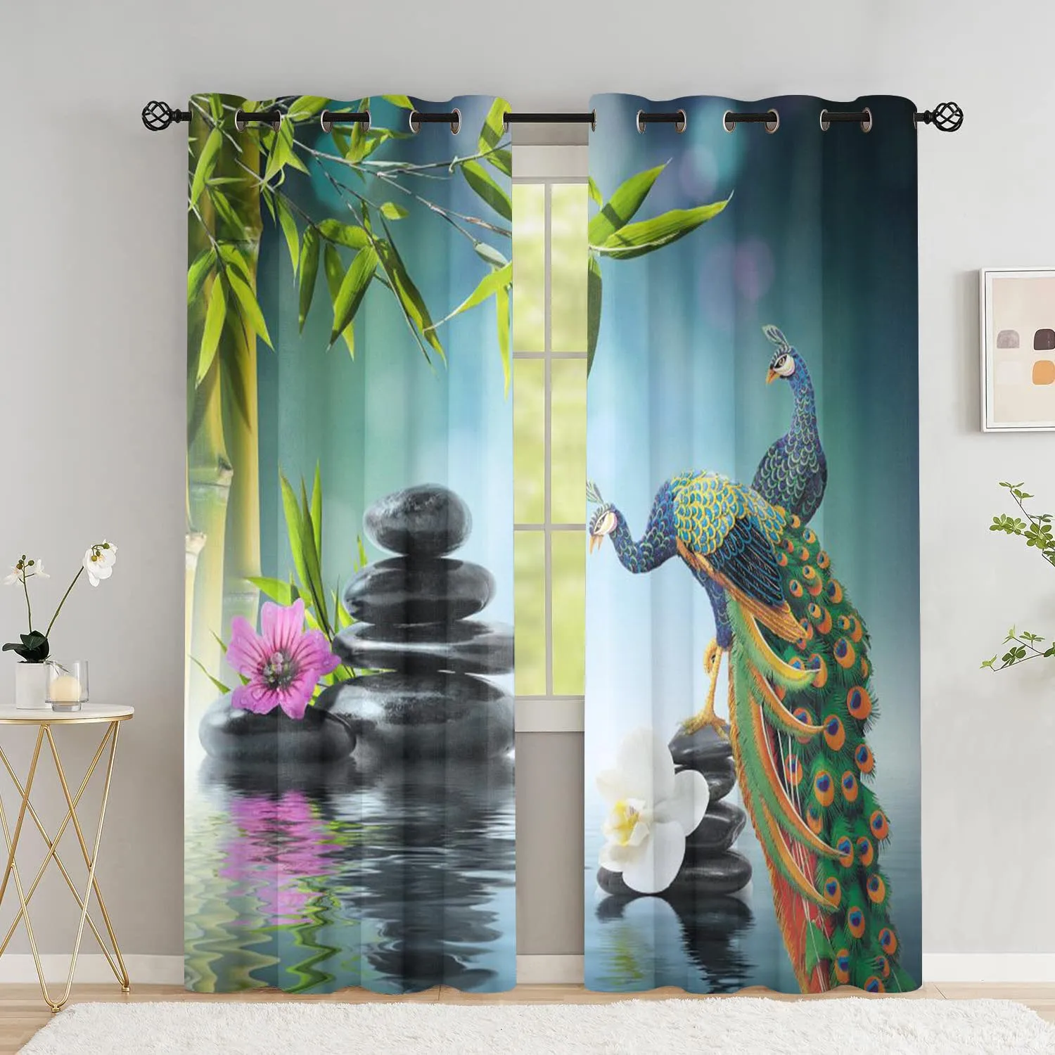 

2 Pieces Peacock and Orchid Curtains for Bedroom Living Room Floor-to-ceiling Window Kitchen Blinds cortinas Grommet Top Drapes