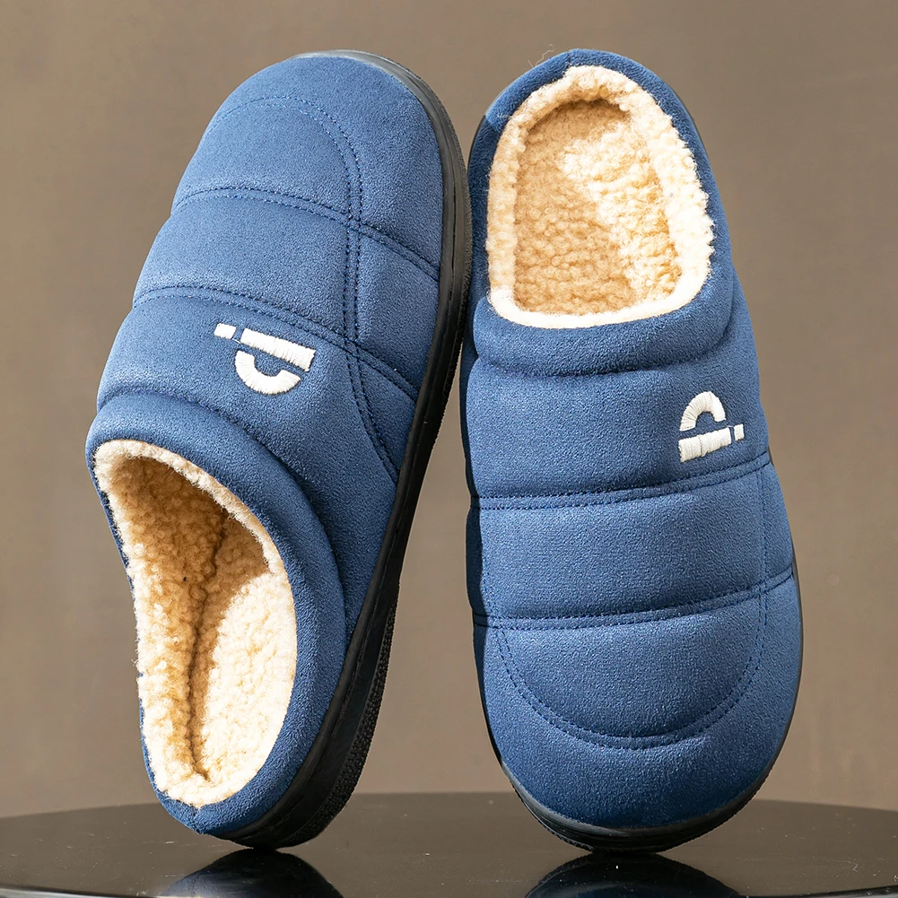 Men's Suede Slippers with TPR Sole Comfortable Soft Warm Sewn with Memory Sponge Pad Winter Indoor Living Room Shoes