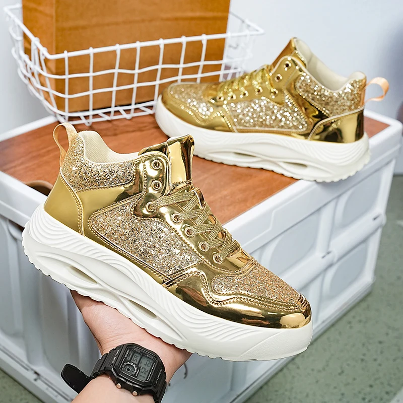 Luxo ouro feminino esporte tênis de corrida prata dos homens treinamento atlético tênis caminhada confortável luz casal sapatos esportivos diários