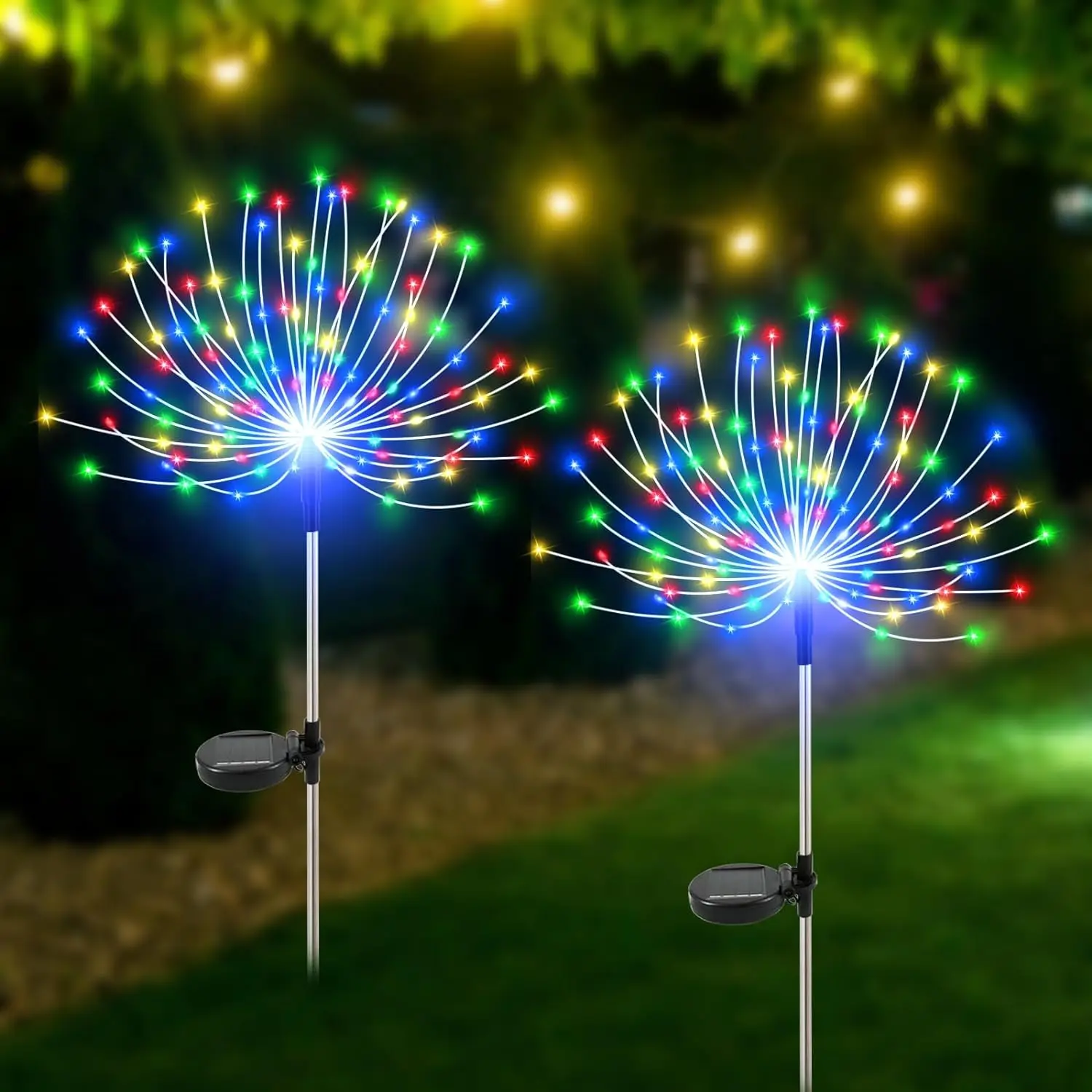 Solar Fireworks Garden Lights Outdoor Waterproof, 2 Pcs 200 LED Solar Starburst Sparkler Lights Decorative with 8 Lighting Modes