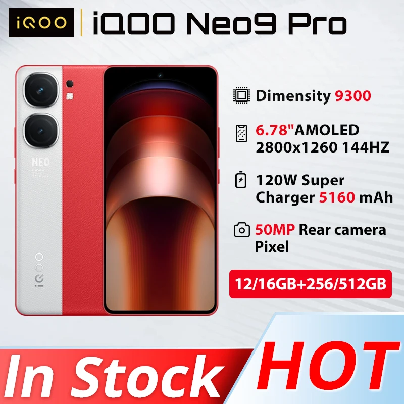 

Original Vivo iQOO Neo 9 Pro 5G Cell Phone Dimensity 9300 Octa Core 6.78inch 144Hz 5160mAh 120W 50MP Rear Dual Cameras OTA NFC