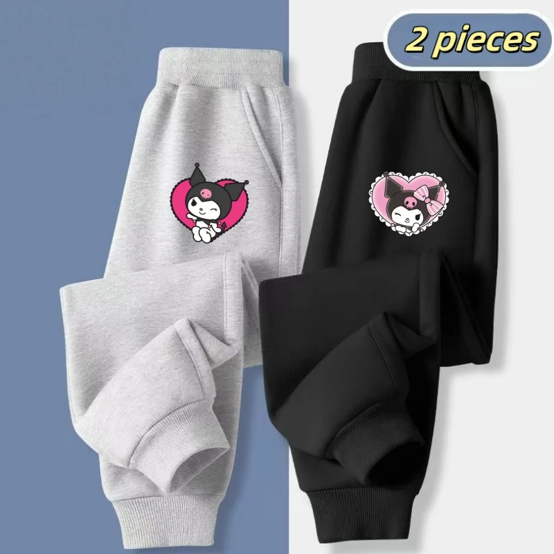 2 قطعة \ مجموعة الخريف طفل الفتيات ملابس الأطفال عارضة الكرتون سانريو كورومي السراويل المطبوعة طفل الرياضة أسفل رياضية #4