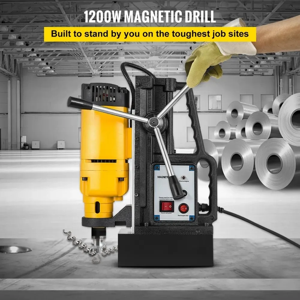 1200W Electric Portable Magnetic Drill Press Machine 9/10 Inch 23mm Boring Diameter 2920 Lbs Magnetic Force Drilling