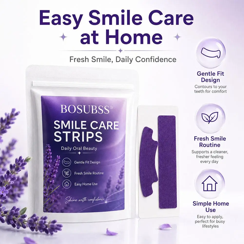 Purple Dry Teeth Whitening Strips Gentle Fit Teeth Brightening Patches Portable Teeth Stain Plaque Removal Sticker Oral Care