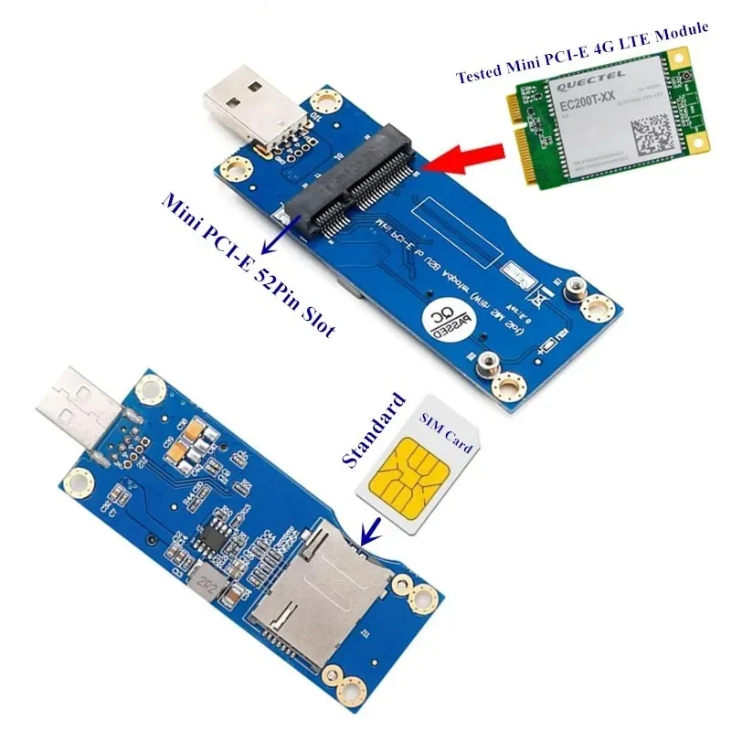 미니 PCIe to USB, SIM 카드 포함, 미니 PCI-E to SIM, USB 어댑터 카드 포함, 3G, 4G 개발 보드