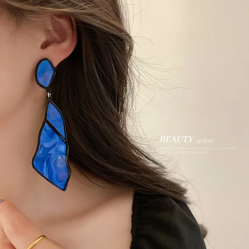 Minar Korean Trendy Pink Blue Color Arcylic Dangle Earrings For Women Irregular Geometric Hanging Earring Party Jewelry 2024