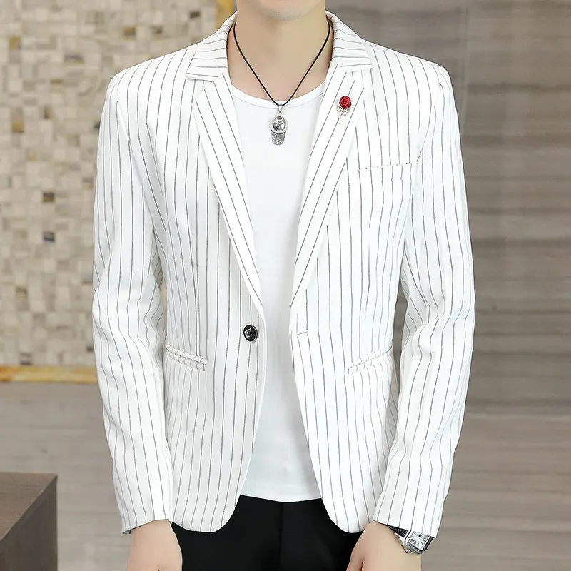 

Youth Korean Sle Slim Fit Men's Spring Autumn Striped Casual Suit Top Faionable Small Size Leisure Outerwear