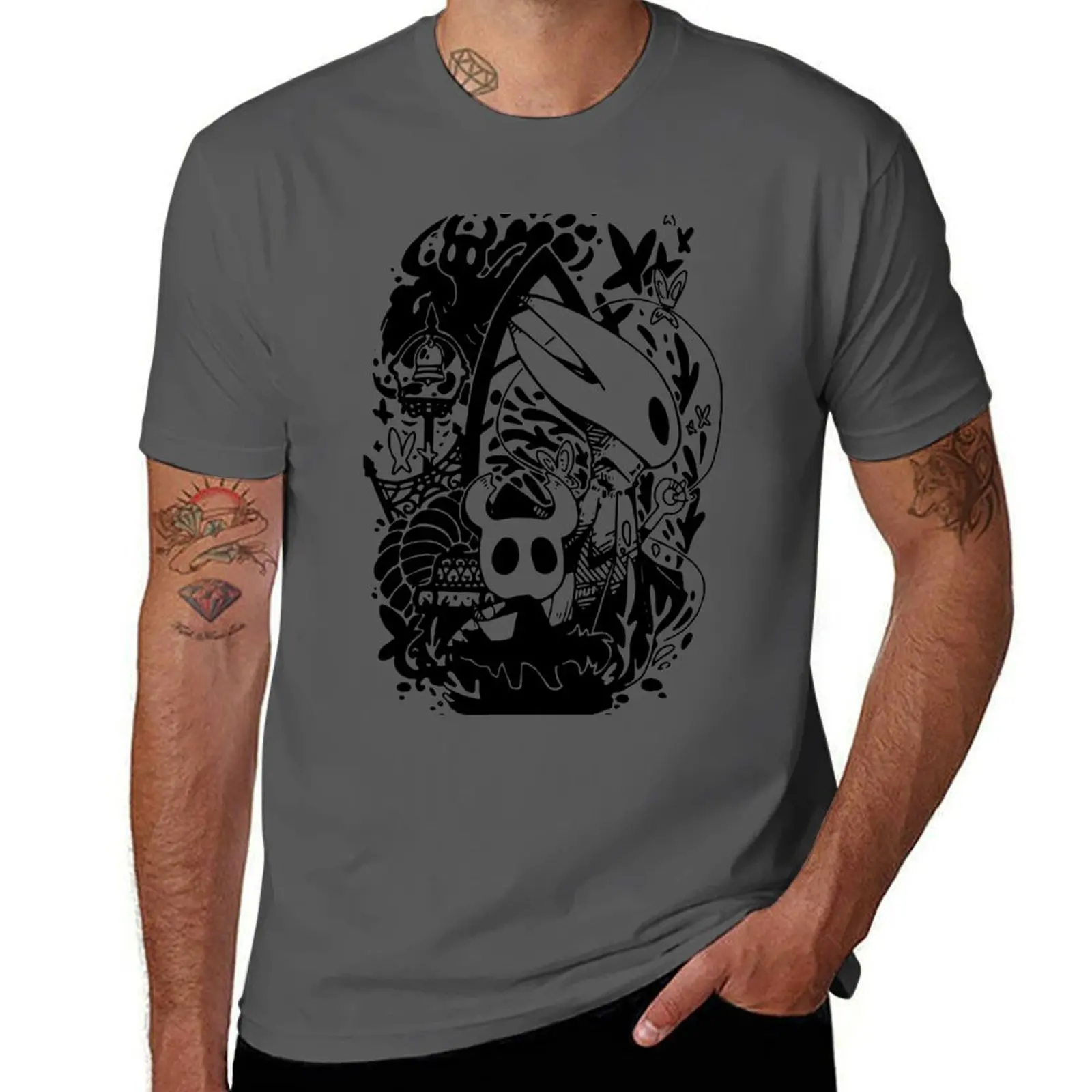 

White Classic Art Hollow Knight Funny Game T-Shirt Basic Short Sleeve T-Shirt for Men