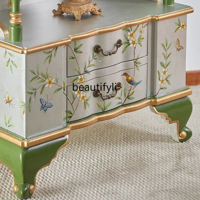 YH55  Solid wood hand-painted display cabinet retro storage classical display silver shelf