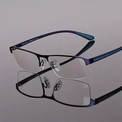 55-17-142 Half-rimmed Glasses Men Alloy Eyeglass Frames Optical Men's Designer Glasses Half Frame Optics Large-framed Glasses