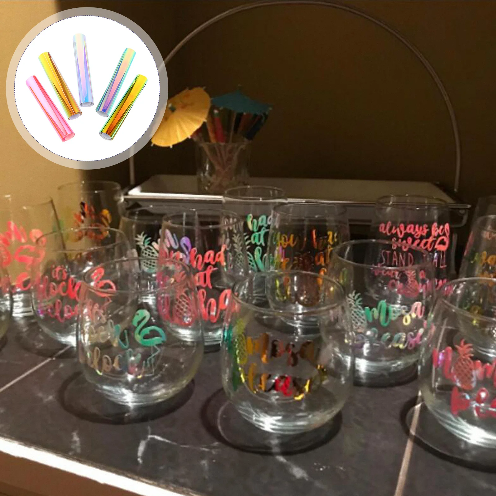 

5pcs 30X25Cm Rainbow Color Vinyl Film Self-Adhesive Transfer For Diy Clothing Hats Bags Pillows Christmas Decor Lettering Film