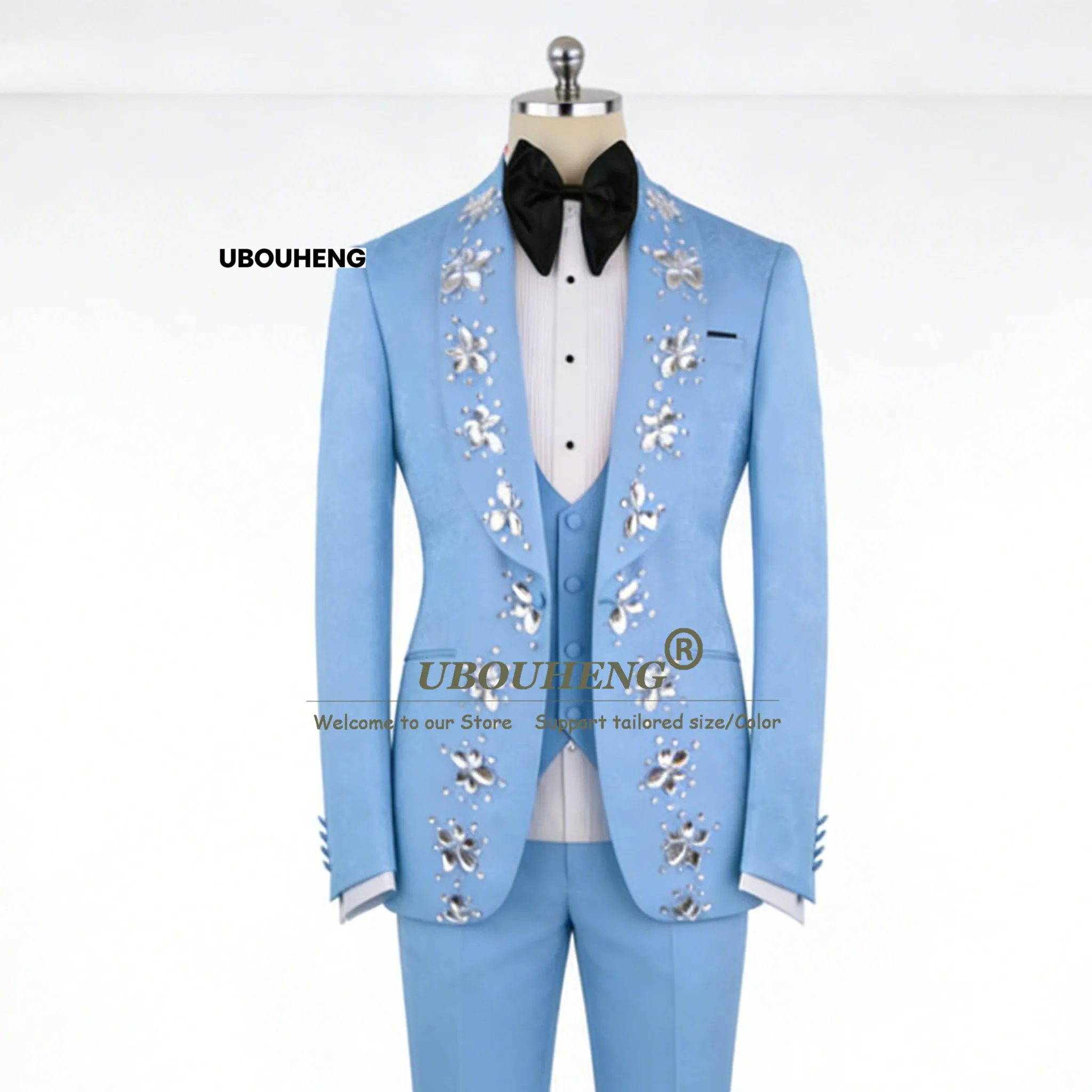 Exclusive Men's Suit For Wedding Beaded Stones Single Breasted Tuxedo Attire Plus Size Groom Formal Wear Attrie Male Clothing