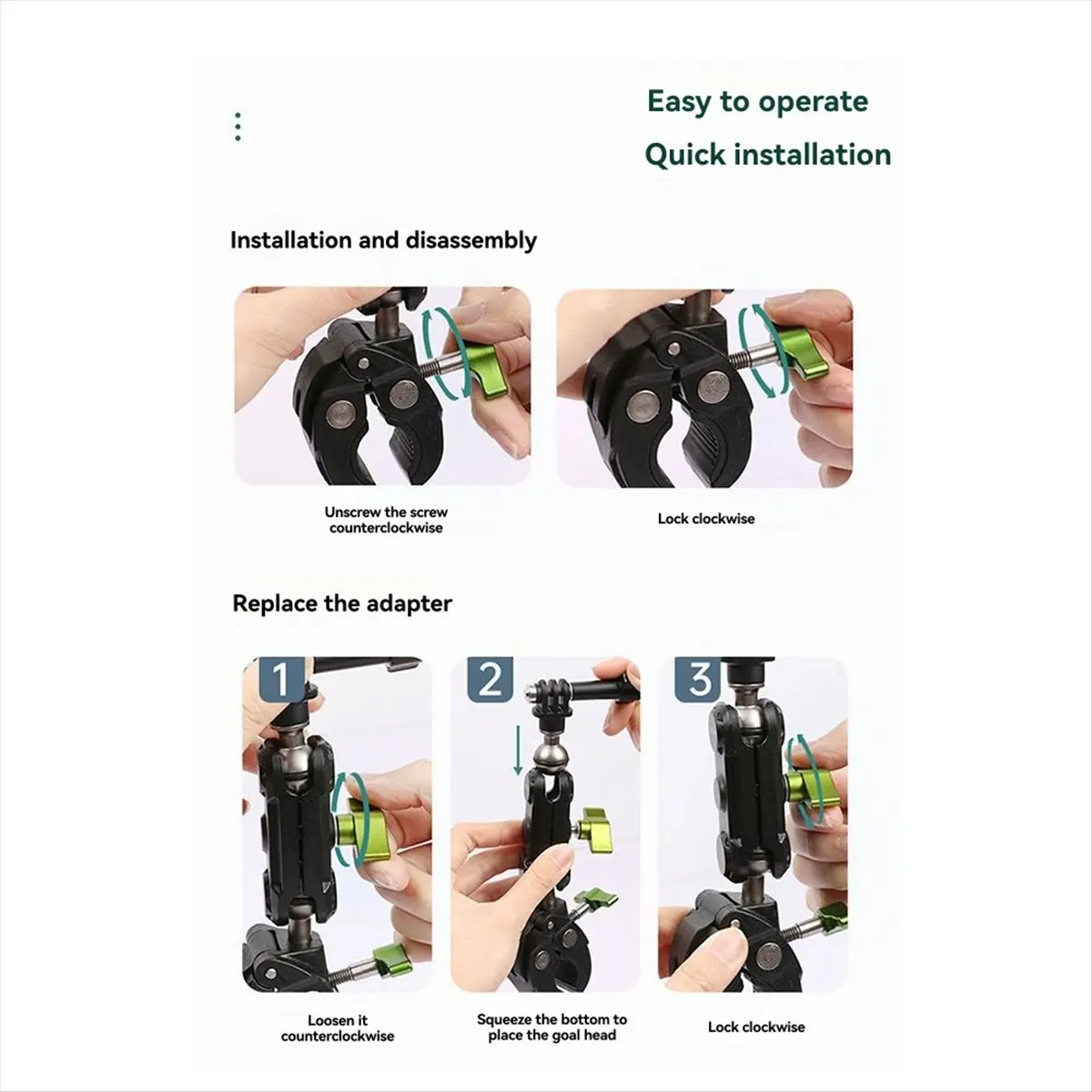 

AD10 Versatile Action Camera Clamp Mount for Motorcycles & Bikes Fits 15-35mm Pipes for GoPro Insta360 DJI AKASO