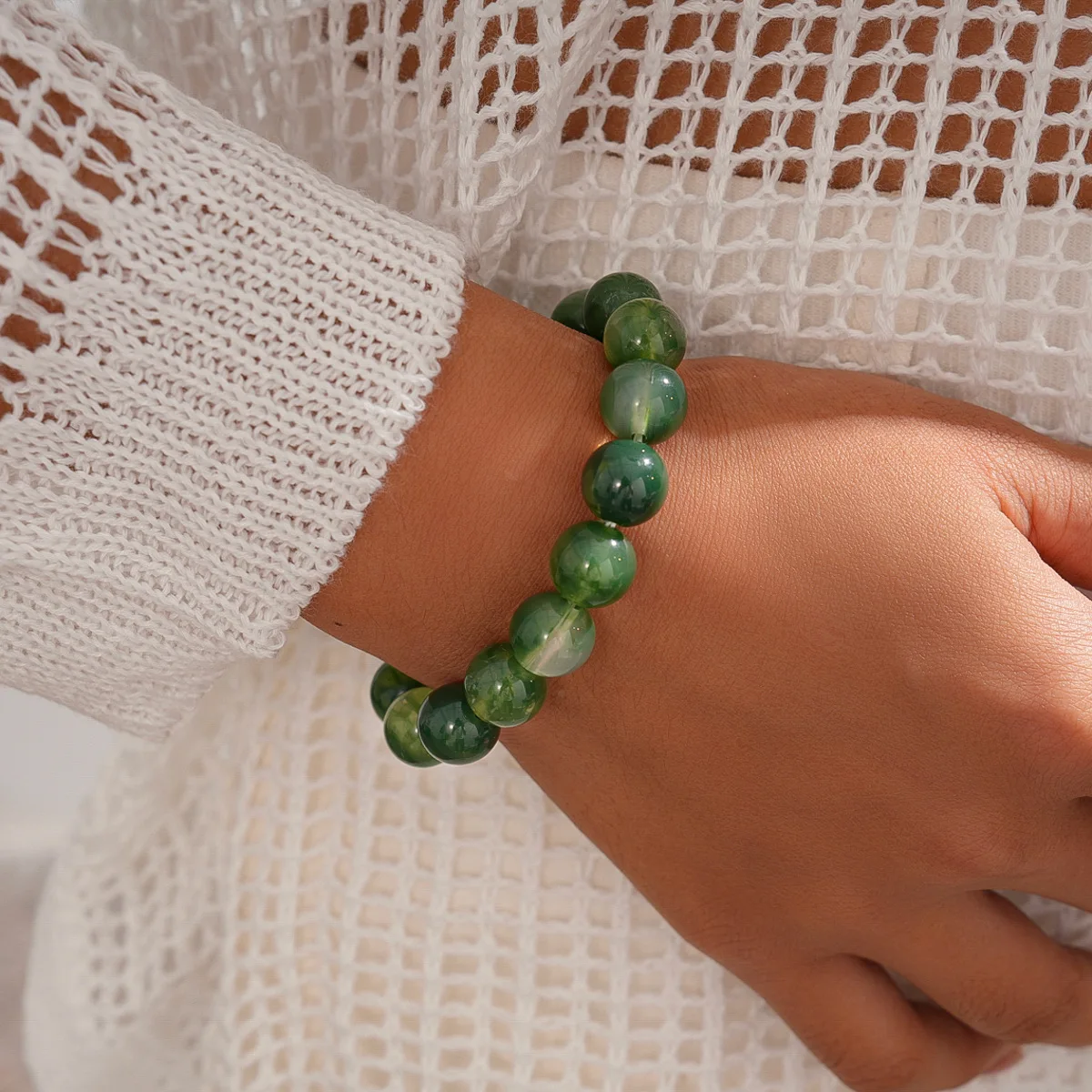 Women's Retro Elastic Round Bead Chokers & Bracelets Set