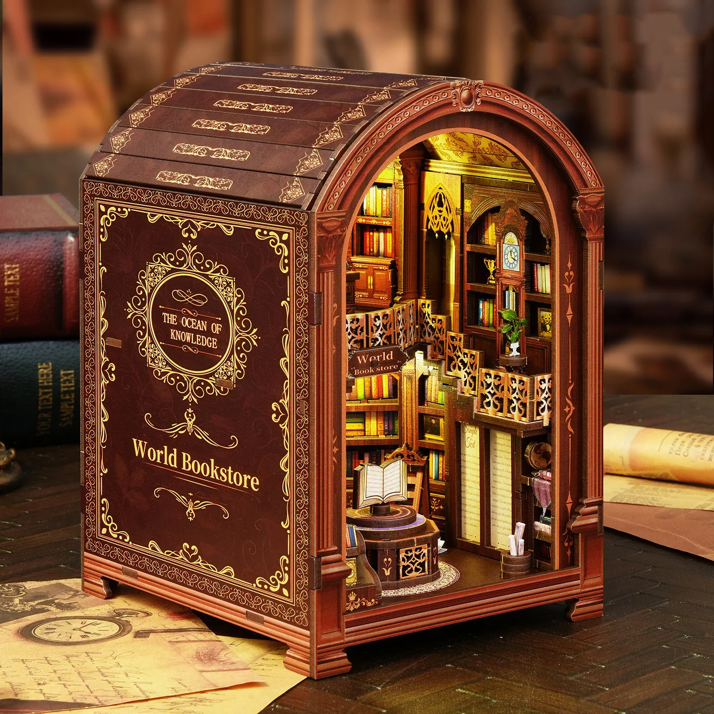 Kit di inserti per scaffali per angoli per libri in legno fai-da-te Wanguo Bookstore Fermalibri Kit modello in miniatura Scaffale per regali di compleanno per amici