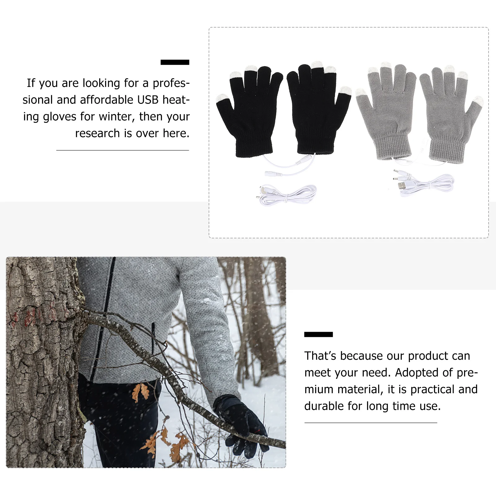 2Pairs USB لمس قفازات ساخنة الشتاء تدفئة اليد للرجال النساء الألعاب الكتابة في الهواء الطلق العمل التزلج التنزه قفازات USB #3