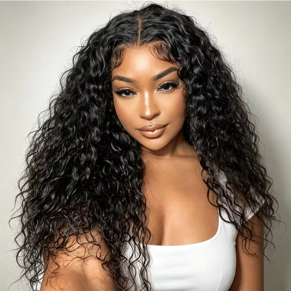 220 Density Deep Wave 13x6 HD Lace Front Human Hair Wigs 30 32 34 36 38 Inch Pre Plucked Water Curly 13x4 Lace Frontal Wig HD Transparent Lace Front Human Hair Wigs Jerry Curly Wig