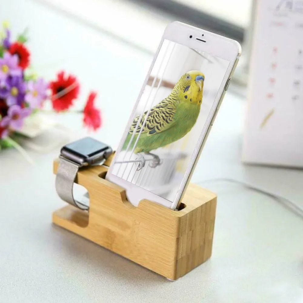 

Bamboo Material Bamboo Charging Dock Station Cable Management Desktop Organizer Watch Stand Portable Design 13.7x 5.3x 5.9cm