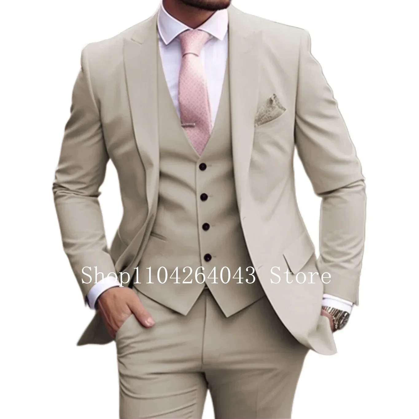 

Regular Men's Suits, Vest and Pant Set, Peak Lapel, Comfy Tuxedo Set for Wedding, Business, Prom, 3 Pieces
