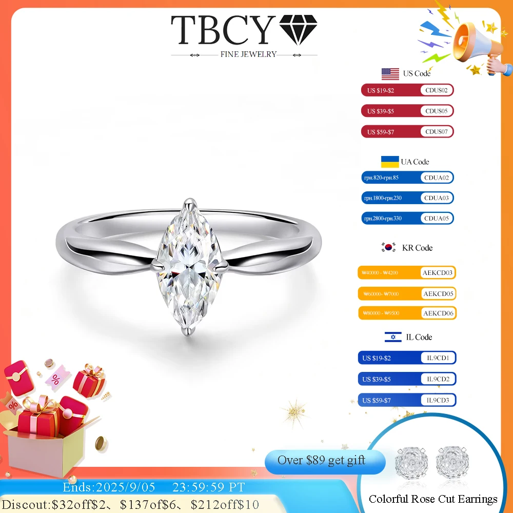 

TBCYD 1-3 Carat Marquise Cut Moissanite 925 Sterling Silver White 18k Gold plated For Woman Luxury Wedding Gift Fine Jewelry