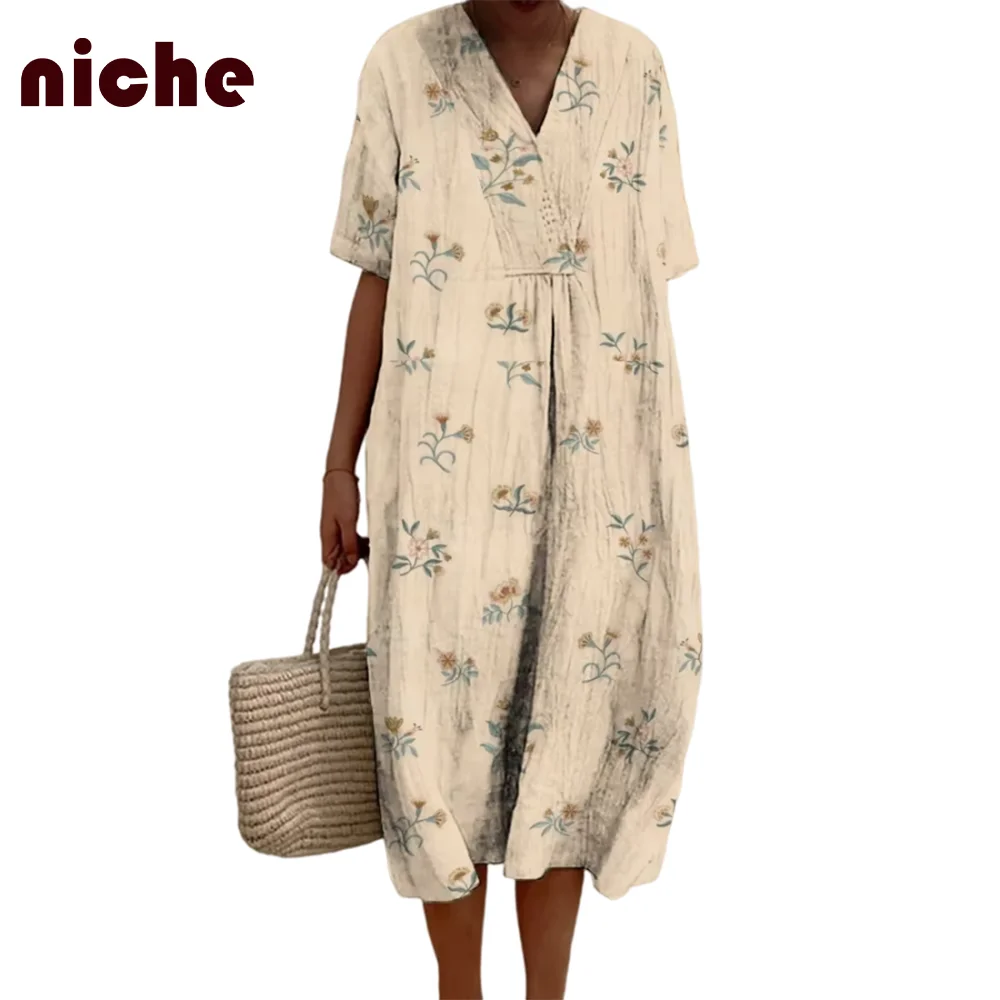 Ladies Dress Elegant Fresh Small Floral Graphic Printing High Quality Soft Comfortable Fabric Loose Fashion New Beach Skirt
