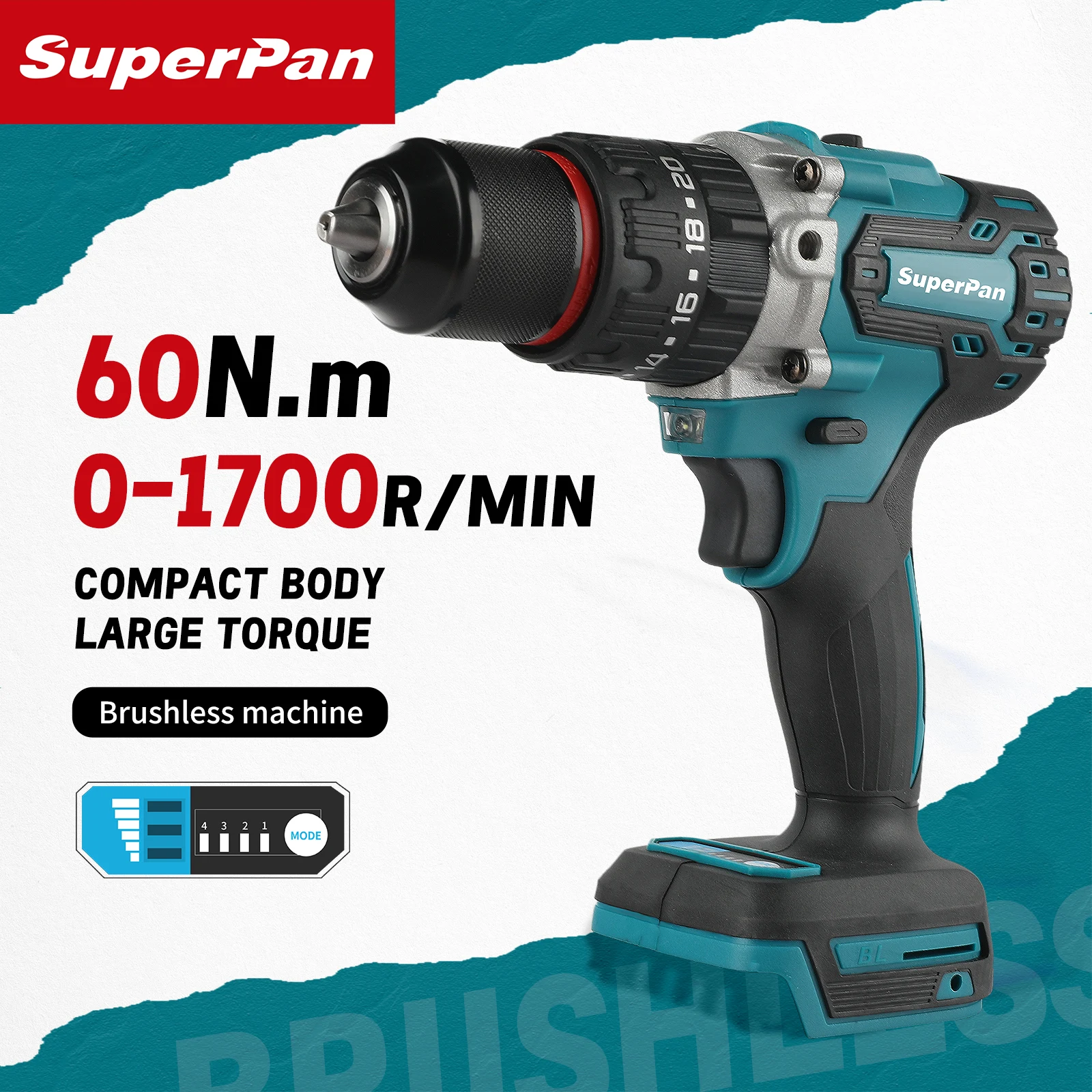 

Superpan 700N.m Brushless 13MM Electric Impact Drill 20+3 Torque Cordless Screwdriver DIY Power Tool For makita18V battery specs