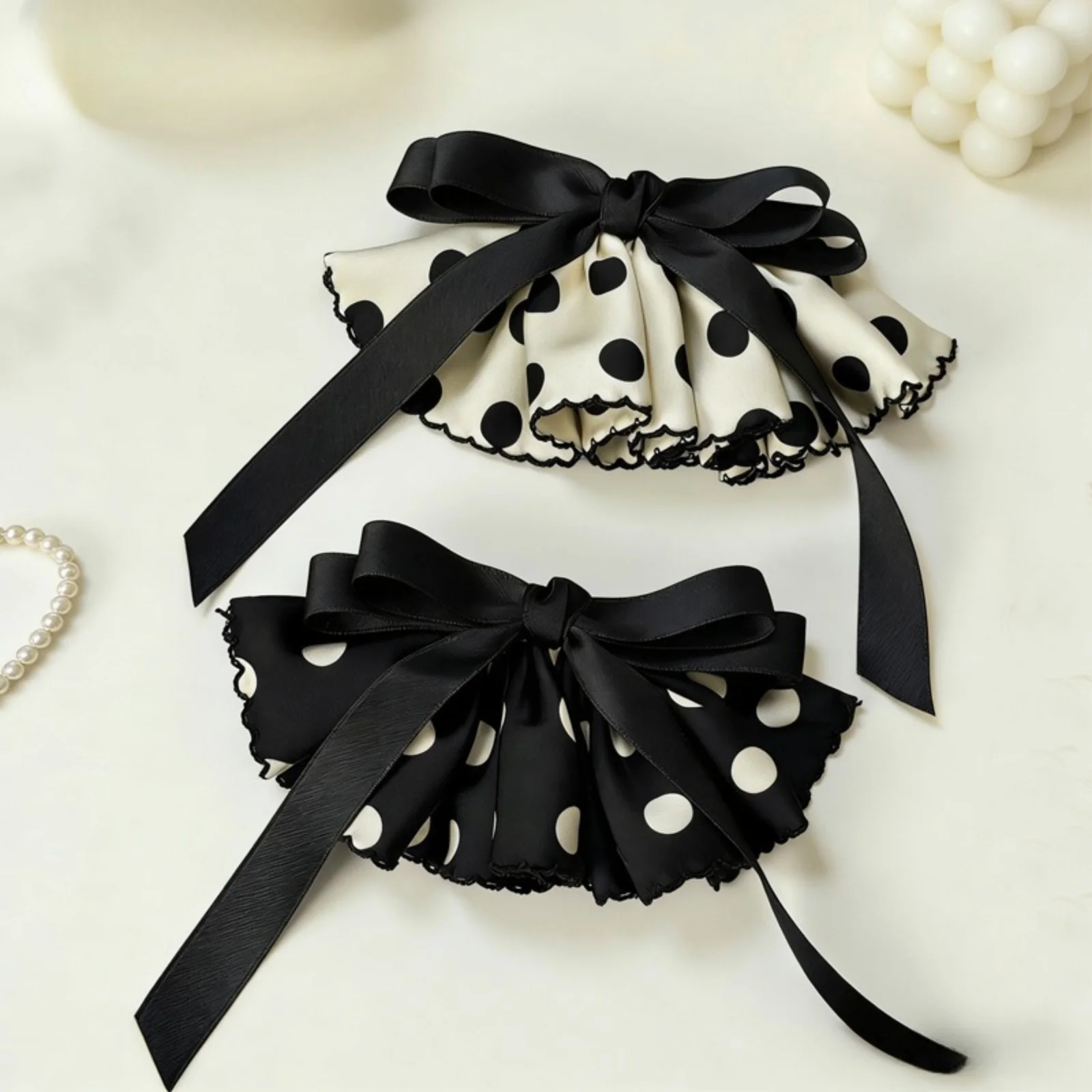 1PC Polka Dot Satin Bow Hair Clips For Women Vintage Ruffled Hair Barrettes With Long Ribbon Elegant Hair Accessory For Daily