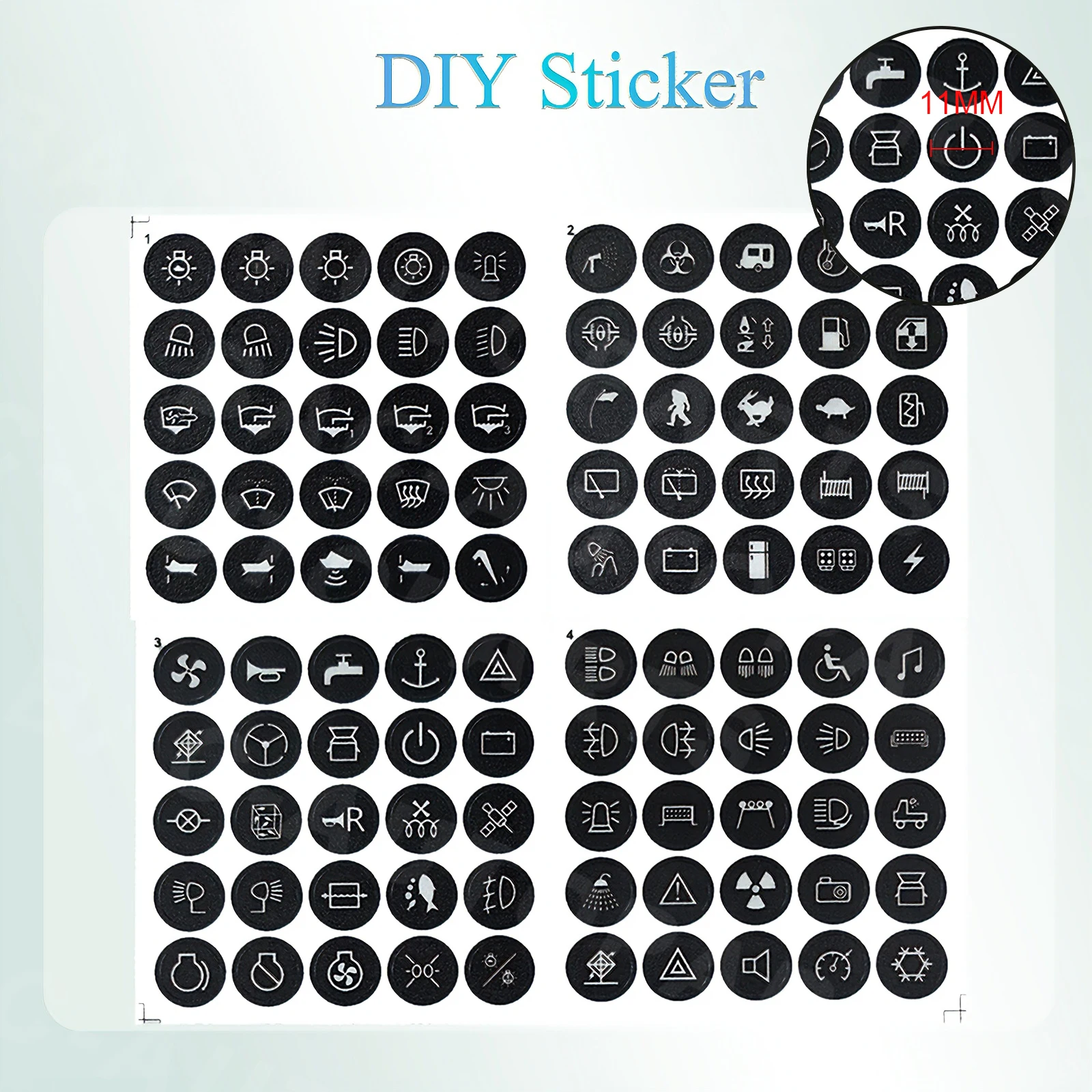 100pcs Universal Transparent Light-Guiding Stickers for Car Dashboard Switches Rocker Panels Marine Boat Controls Compatible 4x4