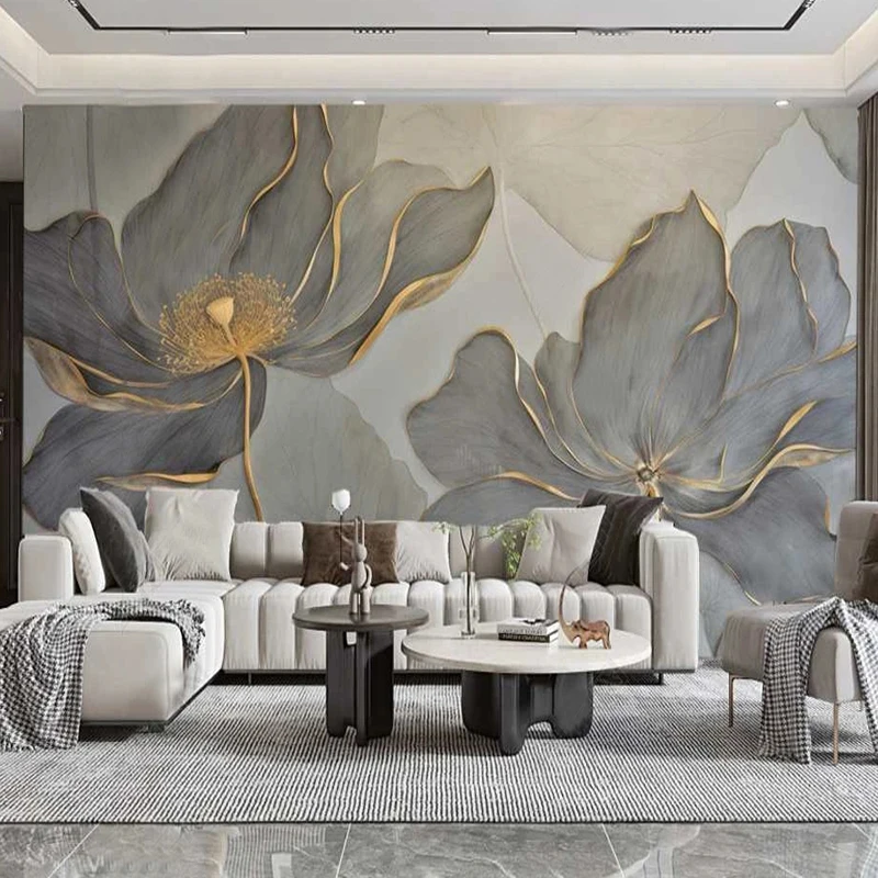 

Custom Mural Wallpaper 3D Hand Painted Modern Chinese Golden Lotus Painting Living Room Bedroom Sofa Abstract Art Wall Papers 3D