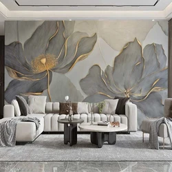 Custom Mural Wallpaper 3D Hand Painted Modern Chinese Golden Lotus Painting Living Room Bedroom Sofa Abstract Art Wall Papers 3D