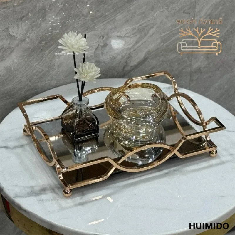 Modern Durable Sleek Tray Coffee Washing Mirror Ornament Tray Light Luxury Soft Decoration Home Accessories Dienblad XY40TP