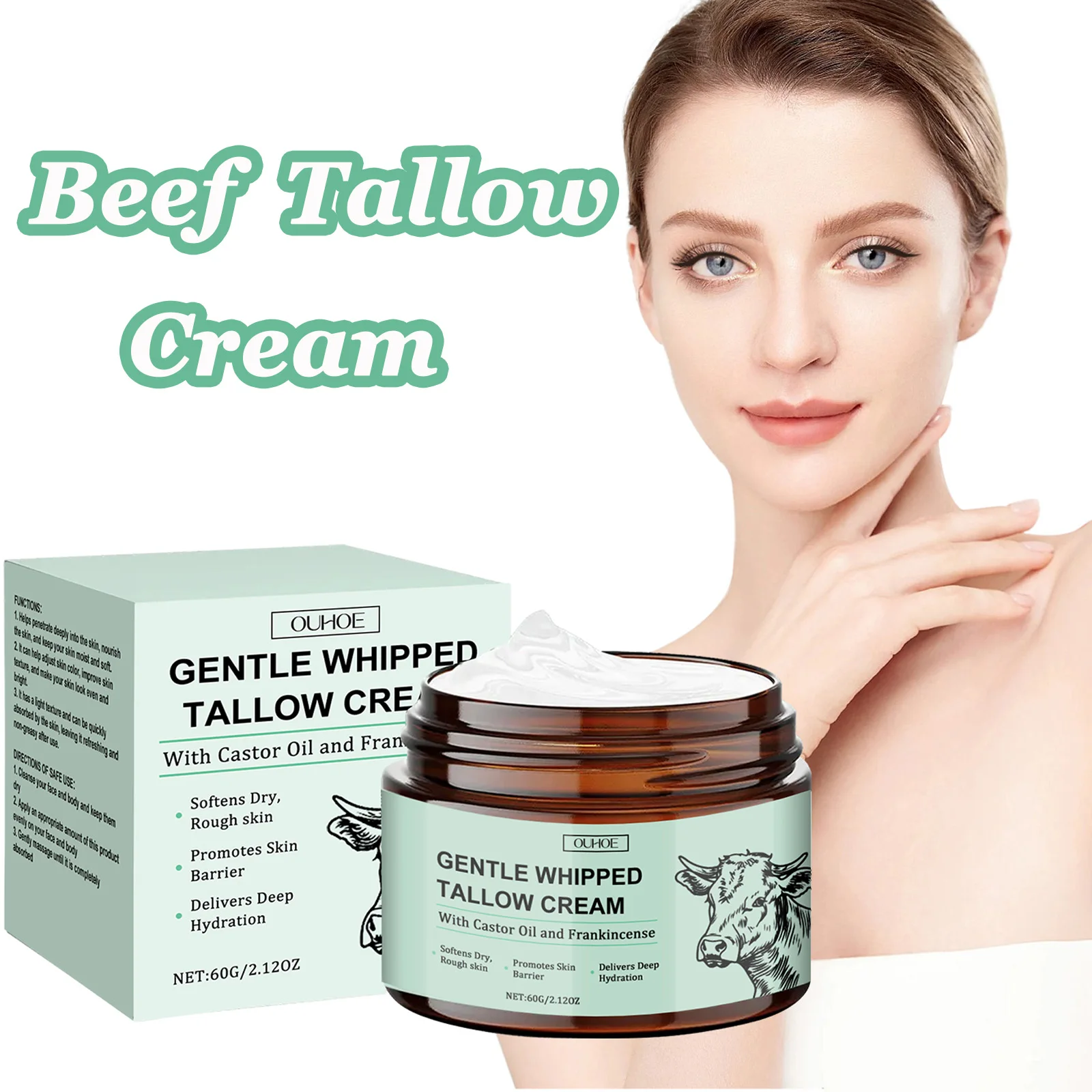 

Beef Tallow Cream Moisturizing Fade Fine Lines Smooth Elasticity Boosting Firming Brightening Nourishing Face Cream for Dry Skin