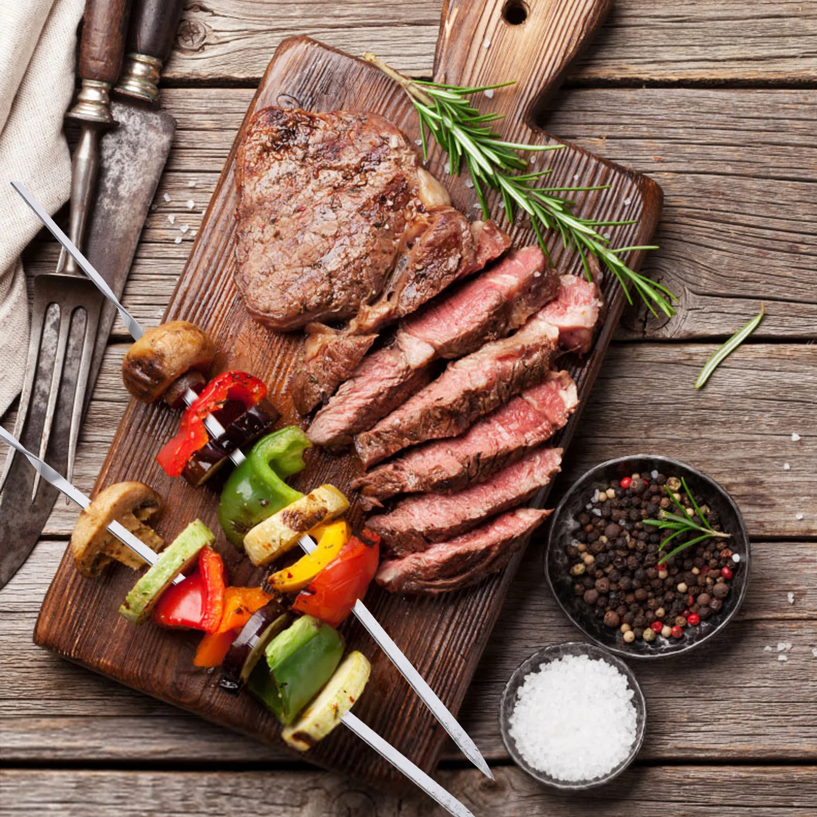 

12Pcs Grill Skewers Set Stainless Steel Flat Barbecue Needles Meat Forks for Outdoor Bbq Party Camping Tools Barbecue Skewer Set