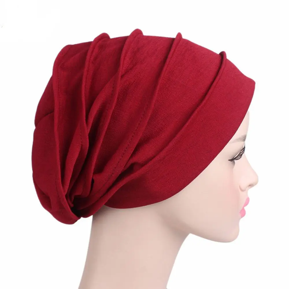 Elastic 1 Pcs Cotton Fashion Headscarf Solid Color Muslim Hijabs Women Head Wrap Turban Beanie Cap Chemotherapy Cap