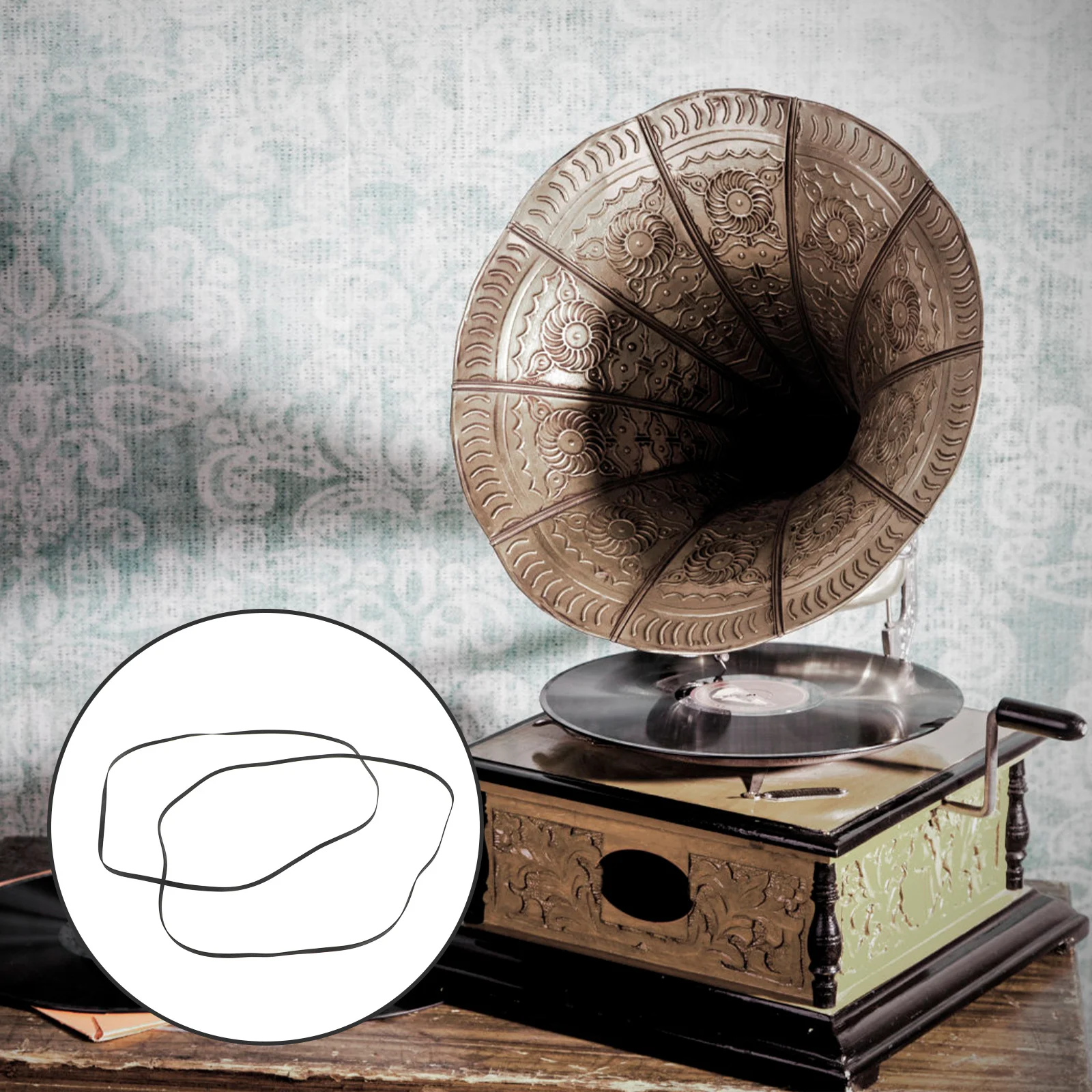 

2Pcs Black Vinyl Record Player Belt Rubber Turntable Accessory Durable Easy Replace Flat Phonograph Drive Turntable Accessories