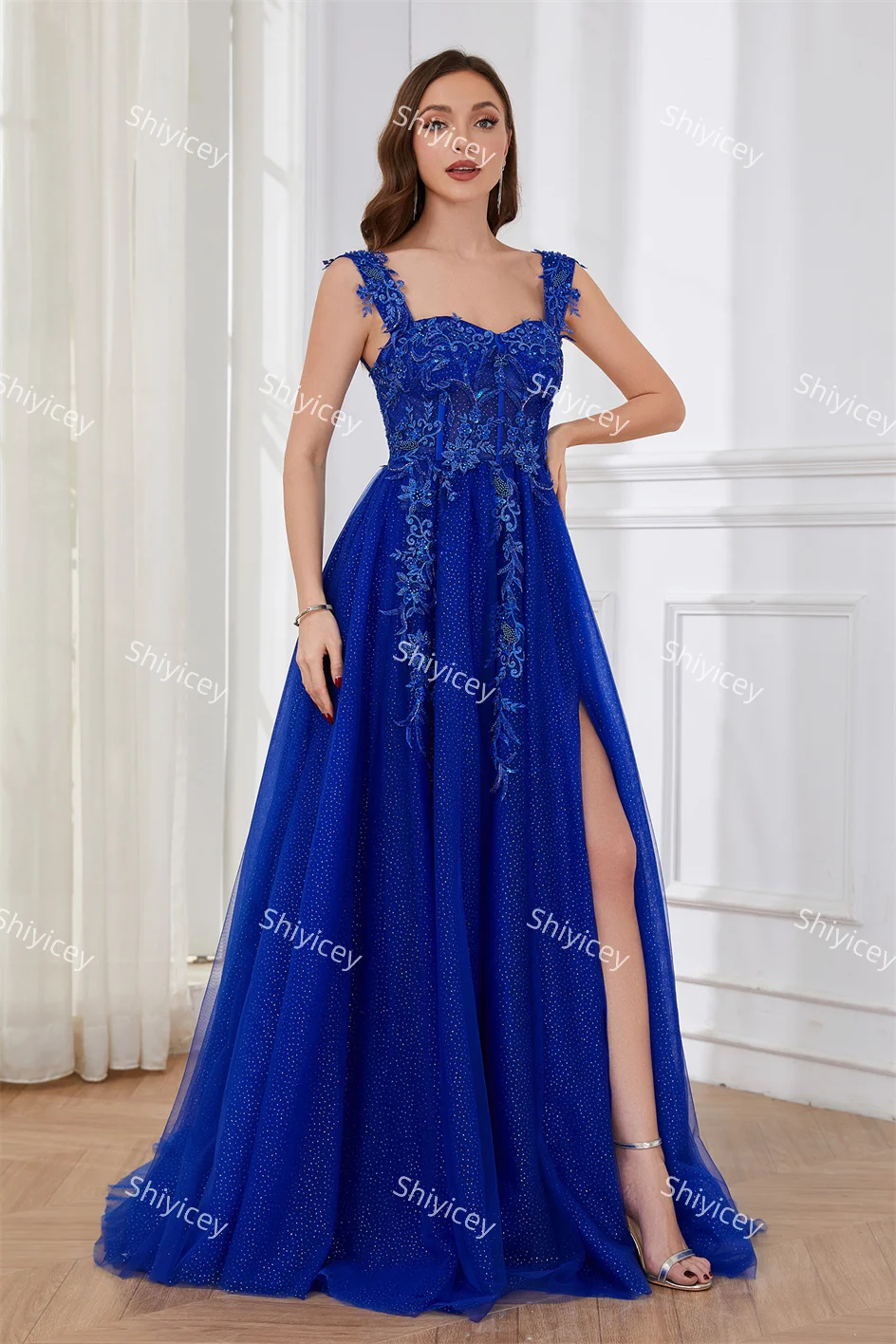 Shiyicey 2024 Women's Sweetheart Neck Applique Silt Luxury Bridesmaid Prom Dresses Elegant Wedding Formal Birthday Party Gown